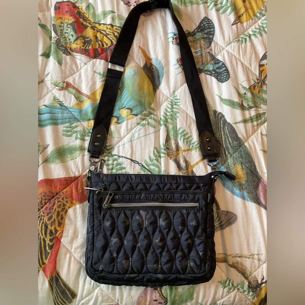 Blue and black camo nylon crossbody